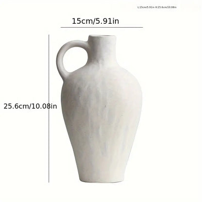 1pc Ceramic Rustic Farmhouse Vase With Handle