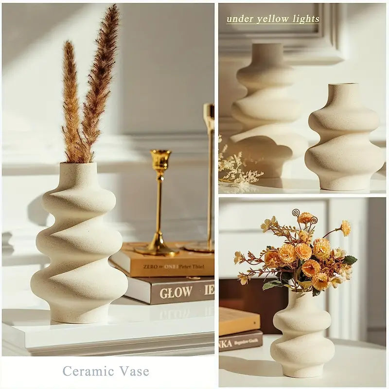 2pcs Ceramic Flower Vase Off White