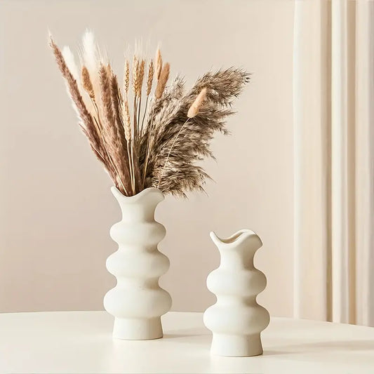 2pcs Ceramic Off White Round Vase