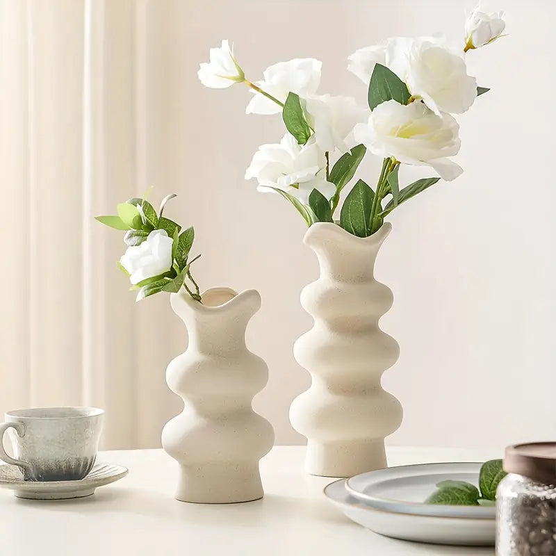 2pcs Ceramic Off White Round Vase