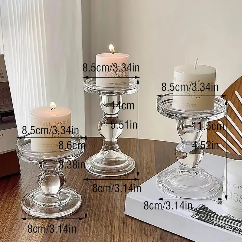 3pc Roman Column Glass Candle Holder