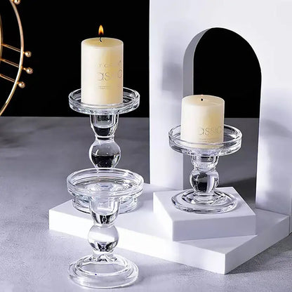 3pc Roman Column Glass Candle Holder