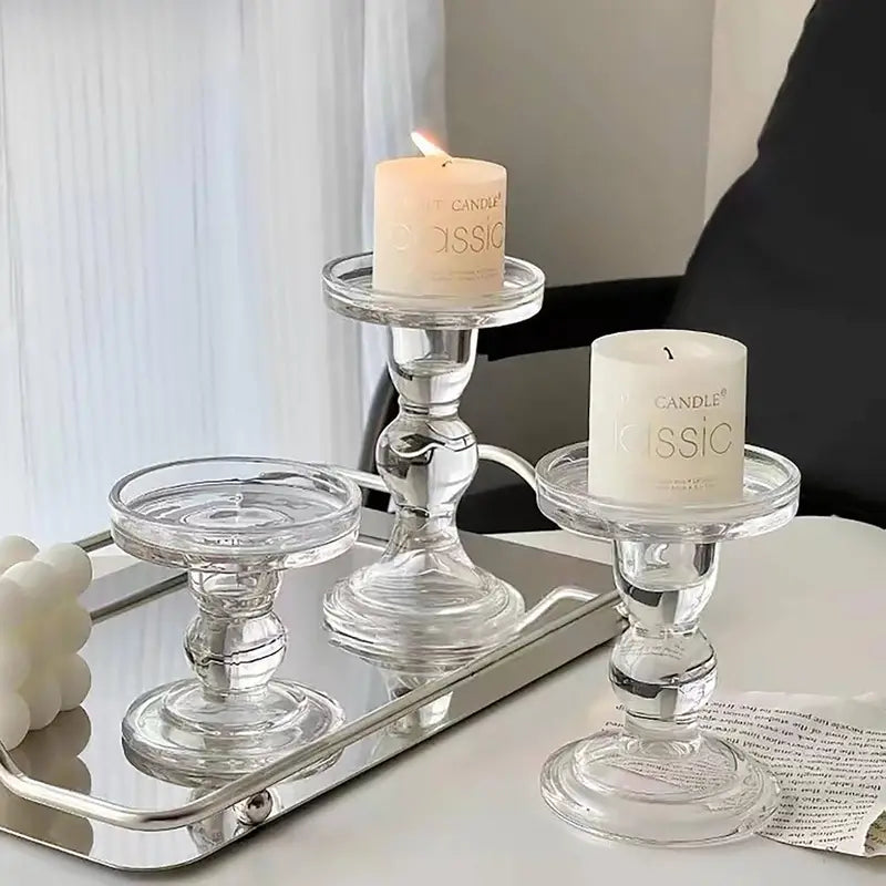 3pc Roman Column Glass Candle Holder