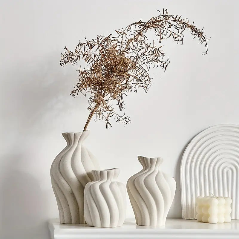 3pcs Elegant White Ceramic Vase Set