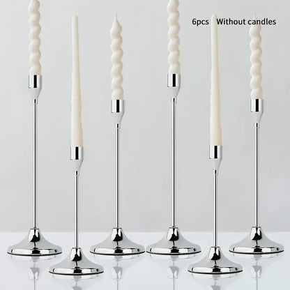 6pcs Set of Polished Silvery Metal Cone Candle Holders