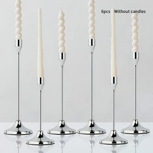 6pcs Set of Polished Silvery Metal Cone Candle Holders