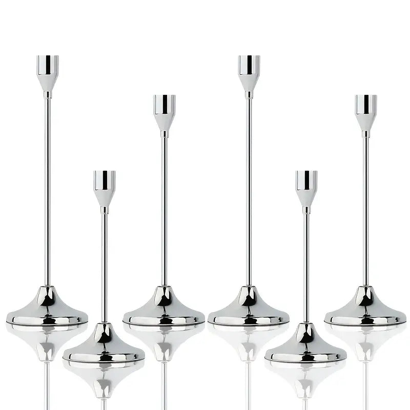 6pcs Set of Polished Silvery Metal Cone Candle Holders