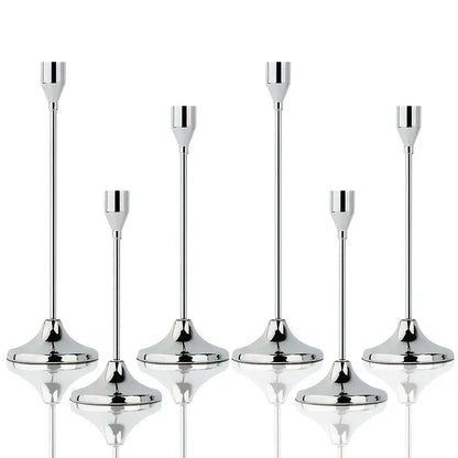 6pcs Set of Polished Silvery Metal Cone Candle Holders