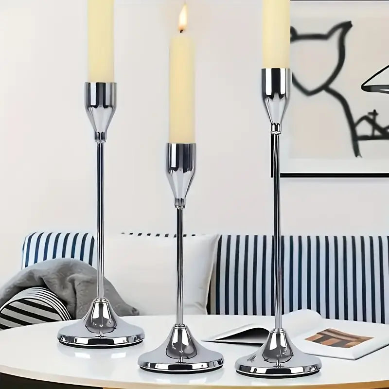 6pcs Set of Polished Silvery Metal Cone Candle Holders