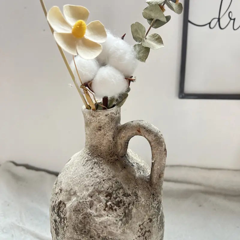 Grey Vintage Bohemian Ceramic Vase With Handle