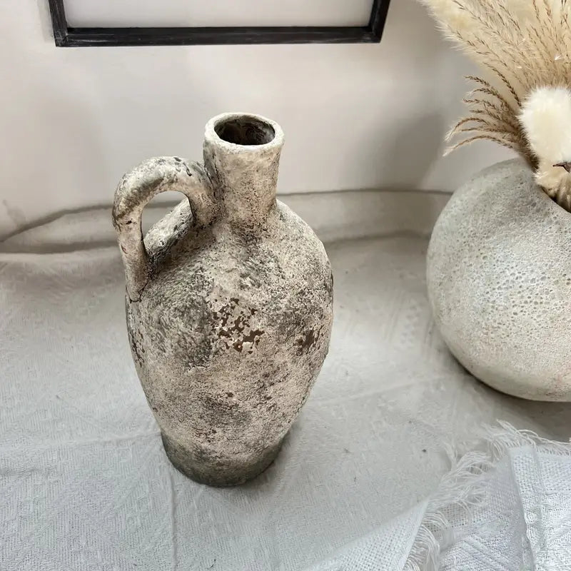 Grey Vintage Bohemian Ceramic Vase With Handle