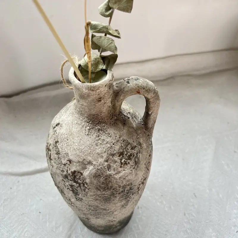 Grey Vintage Bohemian Ceramic Vase With Handle