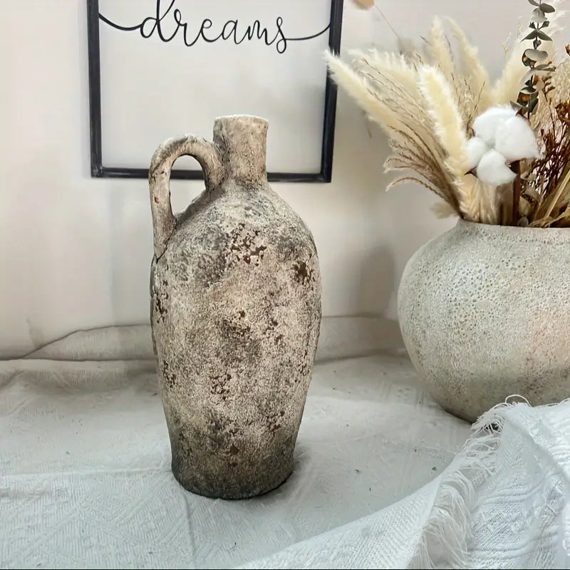 Grey Vintage Bohemian Ceramic Vase With Handle