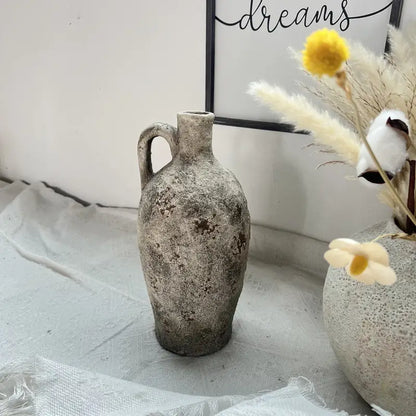 Grey Vintage Bohemian Ceramic Vase With Handle