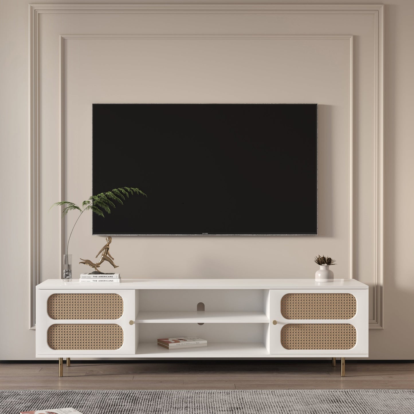 Luna Rattan Tv Unit White 200cm