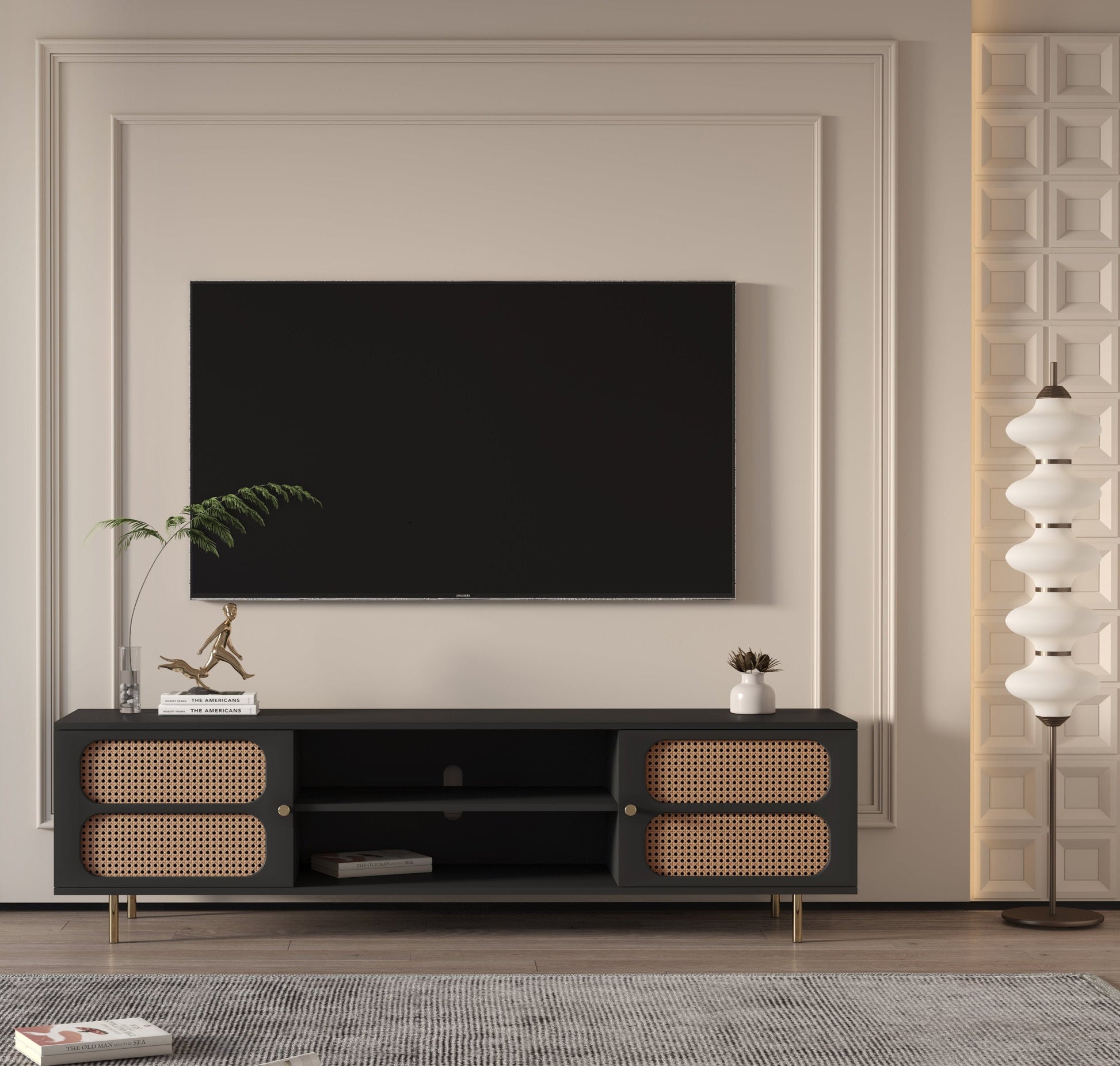 Luna Rattan Tv Unit Black 200cm