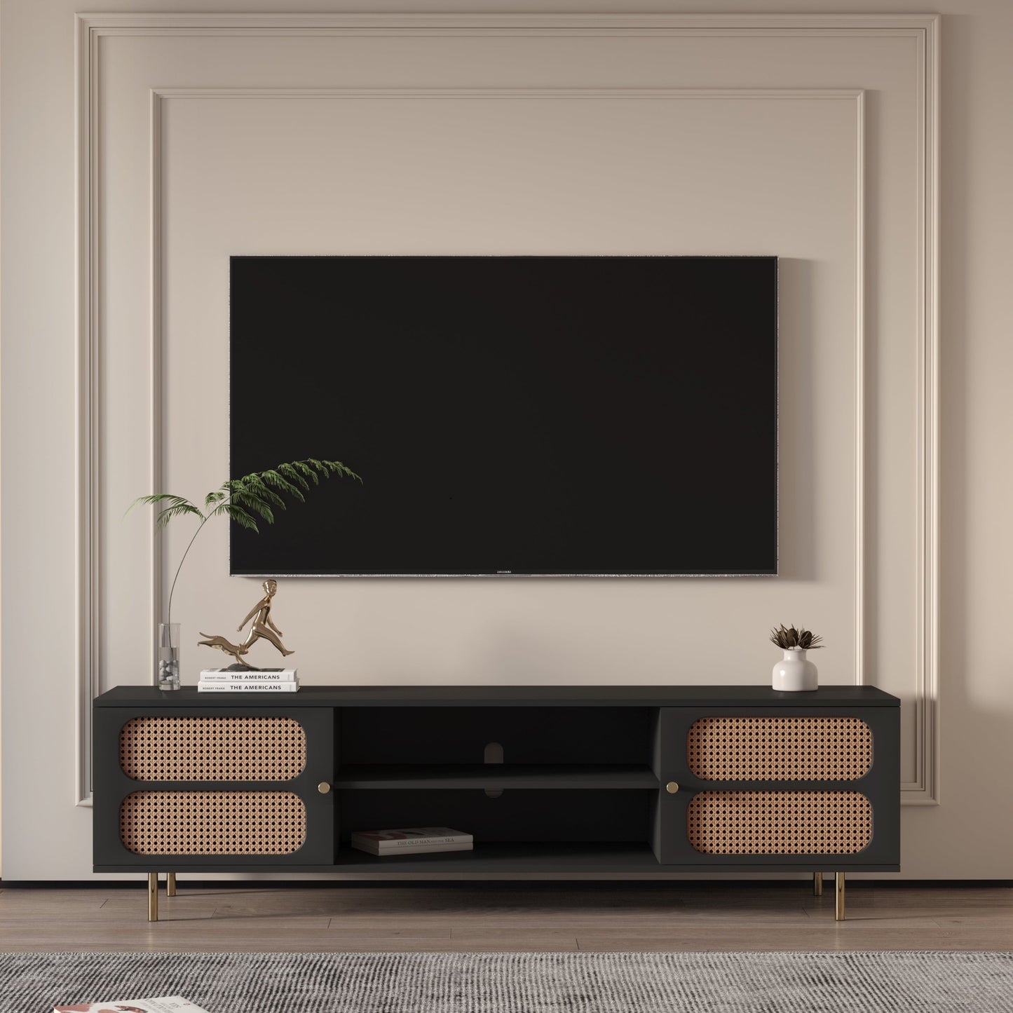 Luna Rattan Tv Unit Black 200cm