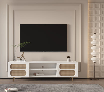 Luna Rattan Tv Unit White 200cm