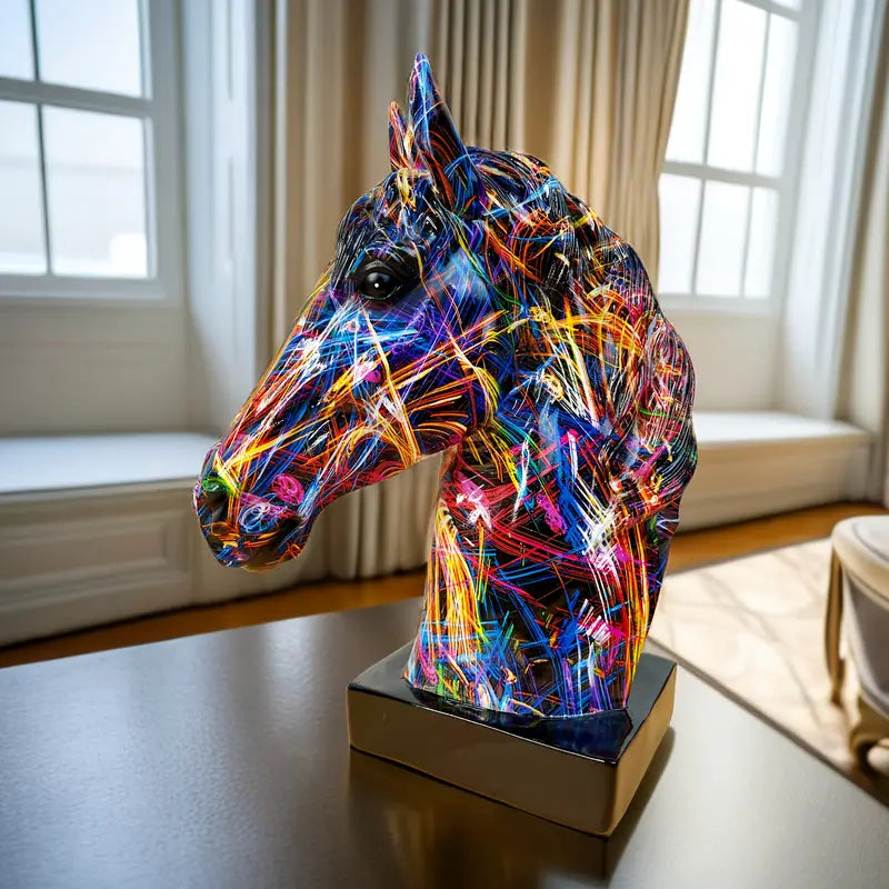 Resin Horse Head Figurine Graffiti