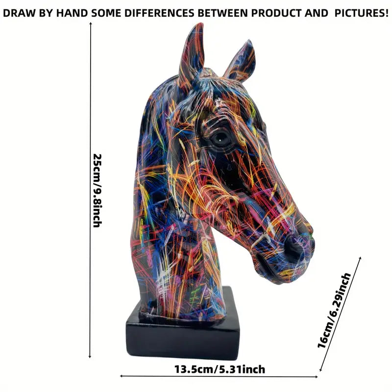 Resin Horse Head Figurine Graffiti