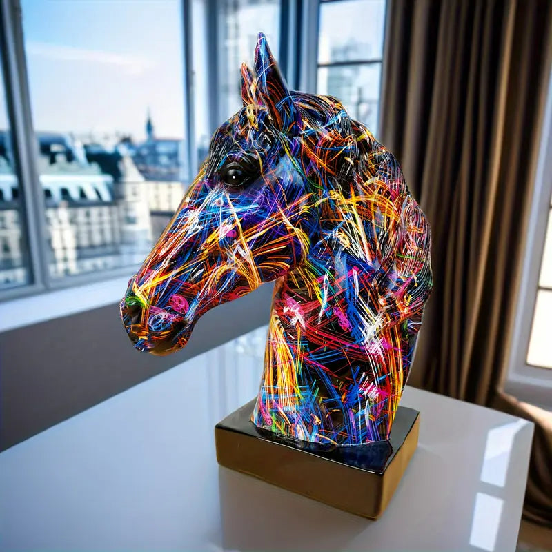 Resin Horse Head Figurine Graffiti