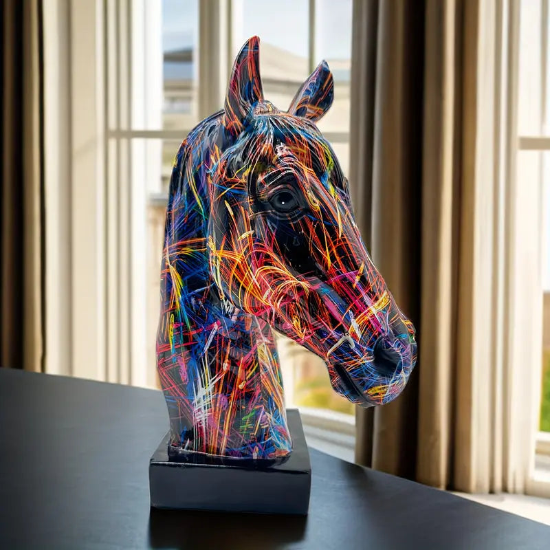 Resin Horse Head Figurine Graffiti