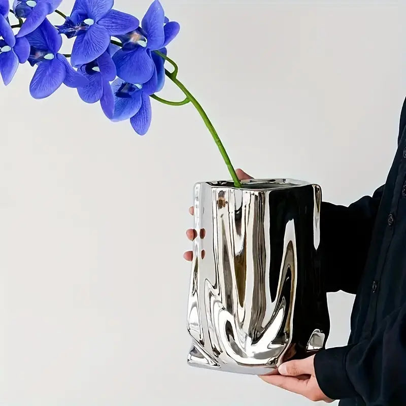 Silver Ceramic Flower Vase