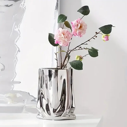 Silver Ceramic Flower Vase