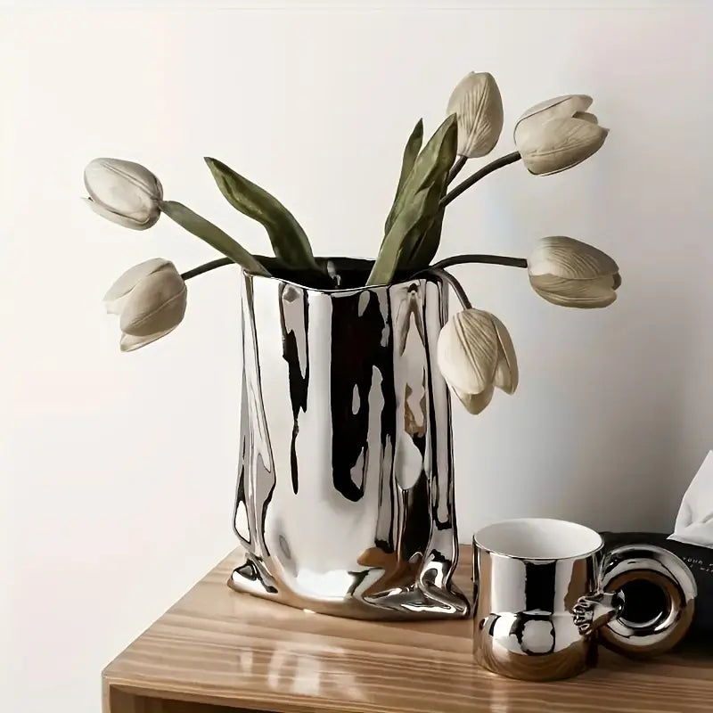 Silver Ceramic Flower Vase