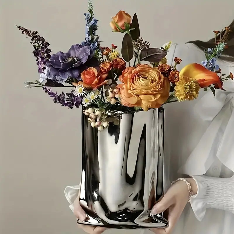 Silver Ceramic Flower Vase