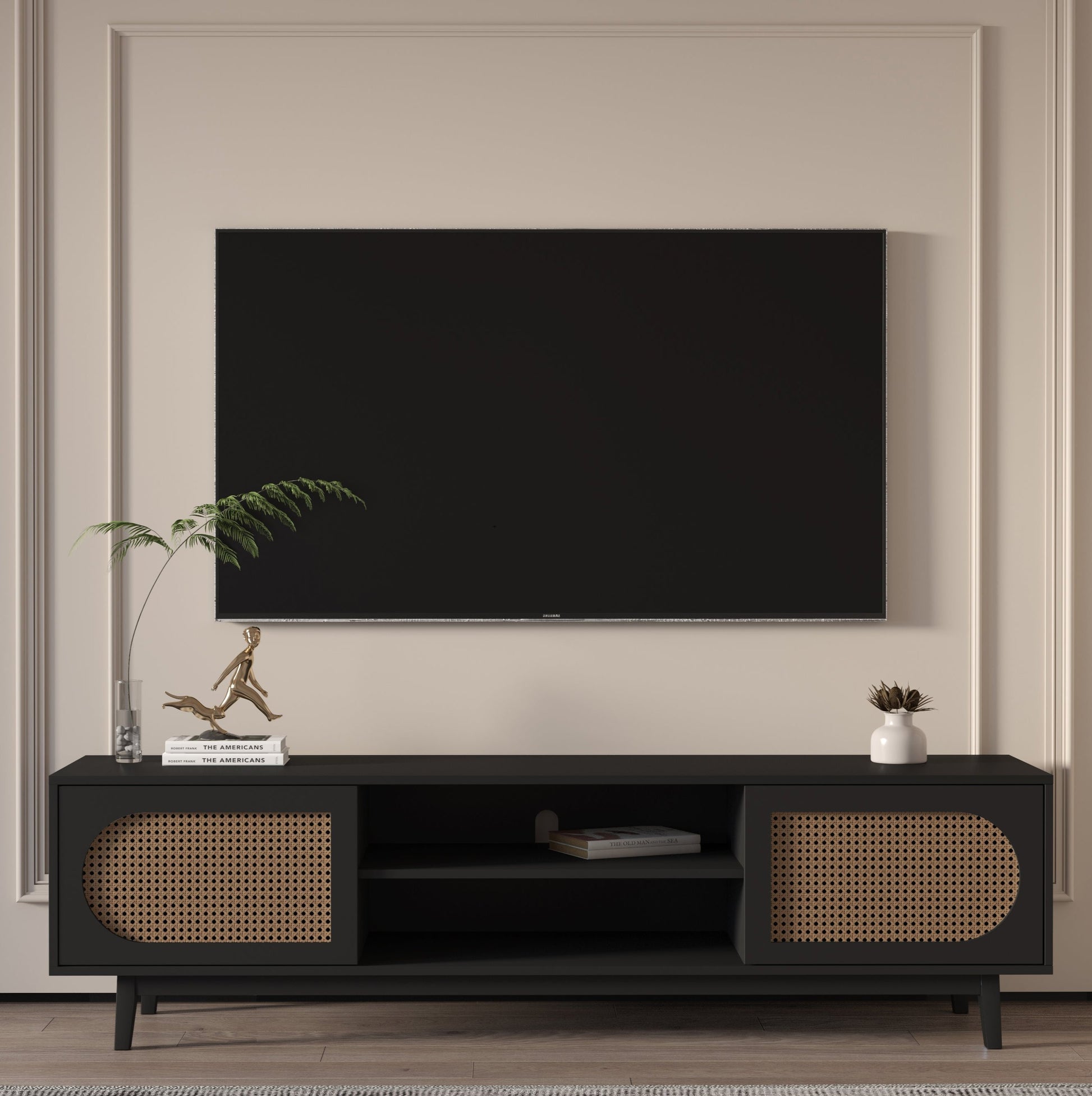 Sura Rattan Tv Unit Black 200cm