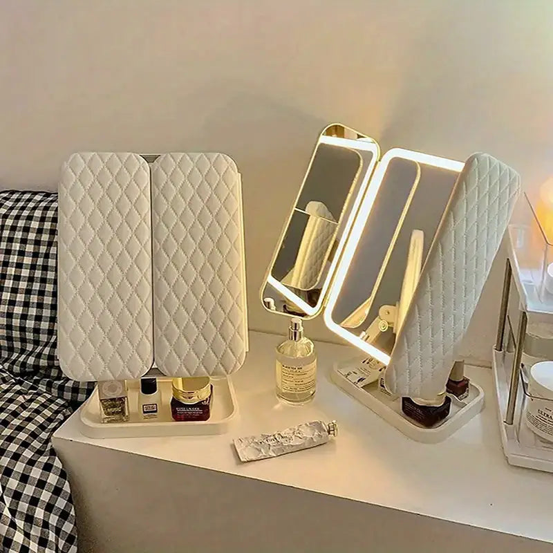 Tri-Fold Makeup Vanity Mirror With Lights