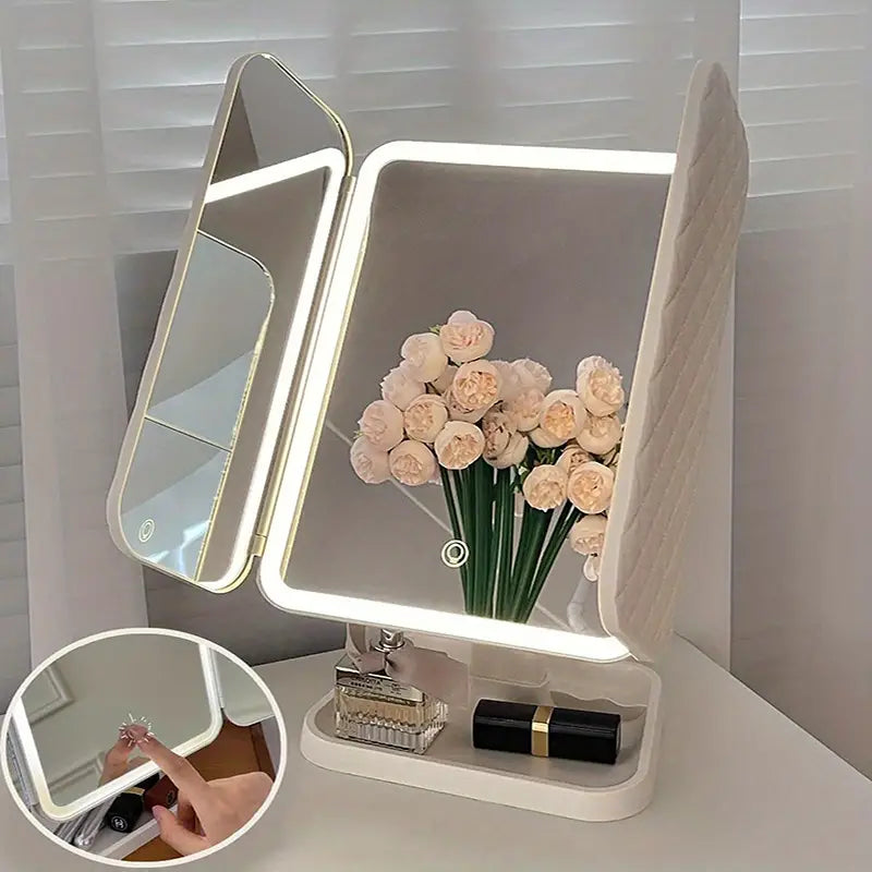 Tri-Fold Makeup Vanity Mirror With Lights