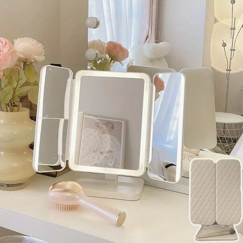 Tri-Fold Makeup Vanity Mirror With Lights