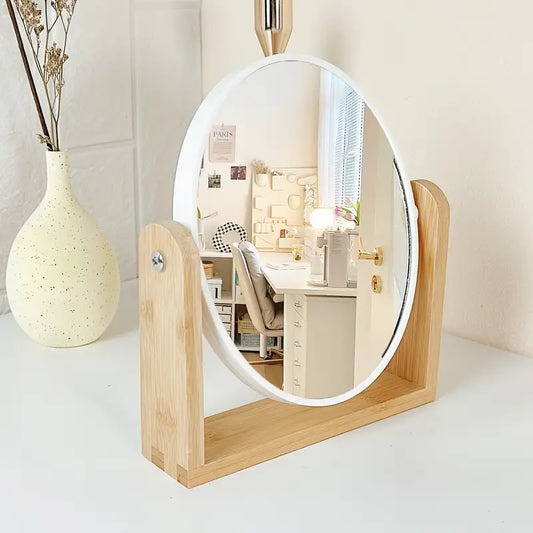 Wooden Frame Double-sided Makeup Mirror With Magnification