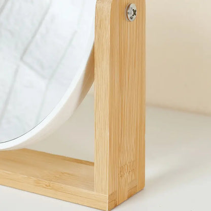 Wooden Frame Double-sided Makeup Mirror With Magnification