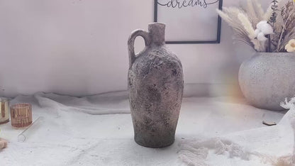 Grey Vintage Bohemian Ceramic Vase With Handle