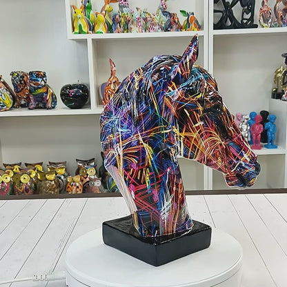 Resin Horse Head Figurine Graffiti